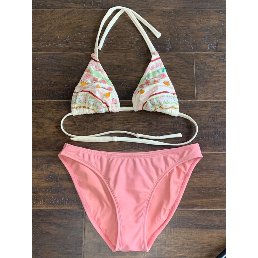 Vintage Rare ViX by Paula Hermanny Hand Beaded 2 Piece Bikini Set Bathing Suit S